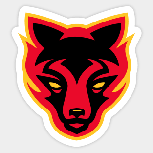 Ignite Your Game: Flaming Fierce Wolf Sports Mascot T-shirt for Athletes Sticker